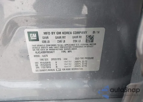 2015 Buick Encore from USA, damaged, VIN KL4CJASBXFB034677